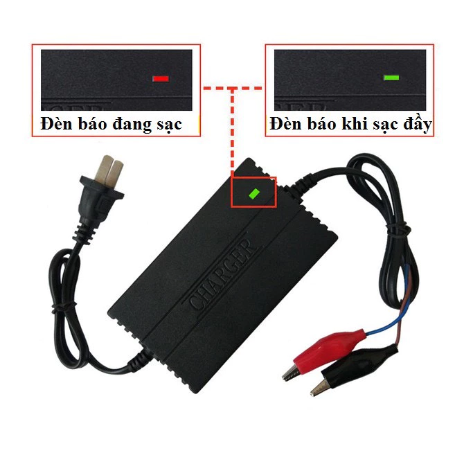 Bộ Sạc Nạp Bình Ắc Quy 12V Cho Xe Máy, Xe Điện, Quạt Tích Điện Dung Lượng 2AH Đến 20AH - Tự Ngắt Khi Bình Đầy.