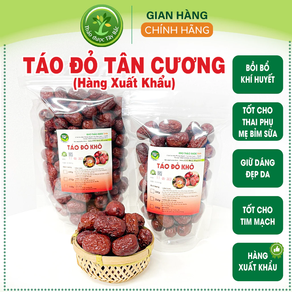 Táo đỏ Tân Cương sấy khô, hàng loại 1, nguyên liệu nấu chè, chưng yến, hầm canh [250g - 1kg] | Kho thảo dược Tây Bắc