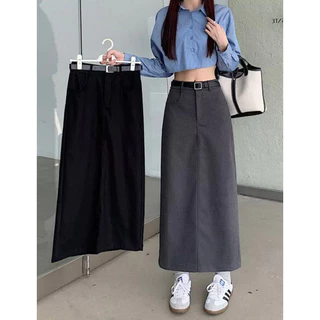 Chân váy ulzzang midi ,chân váy dài xẻ sau phong cách trẻ - khoá trước