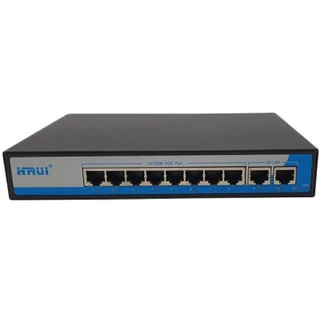 Switch PoE 8 Port HRUI HR901-AF-82N tốc độ 10/100M, 2 Uplink, công suất tổng 150W, Led hiển thị