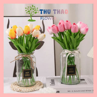Hoa Tulip giả bằng cao su non trang trí decor lọ hoa để bàn, phụ kiện chụp ảnh, bó hoa cô dâu