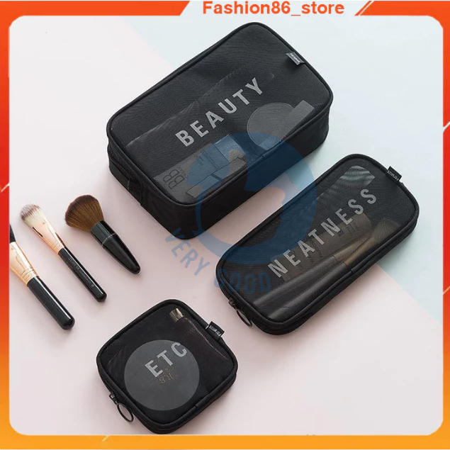 Túi lưới đựng mỹ phẩm đa năng đồ dùng cá nhân du lịch makeup trang điểm có khóa kéo nhiều kích thước tiện lợi fashion86