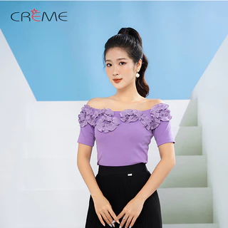 Áo phông nữ đính hoa ngực AP3001 CREME