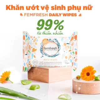 Khăn Giấy Ướt Vệ Sinh Lau Vùng Kín Phụ Nữ FEMFRESH Nhập Khẩu Anh Quốc 25 Tờ/gói Không Dùng Dung Dịch Vệ Sinh Phụ Khoa