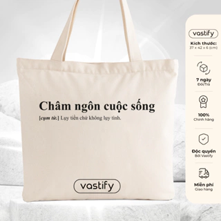 Túi tote vải canvas túi đeo vai đi học đi chơi Vastify Q008 có ngăn phụ có khóa kéo miệng thời trang phong cách Hàn Quốc