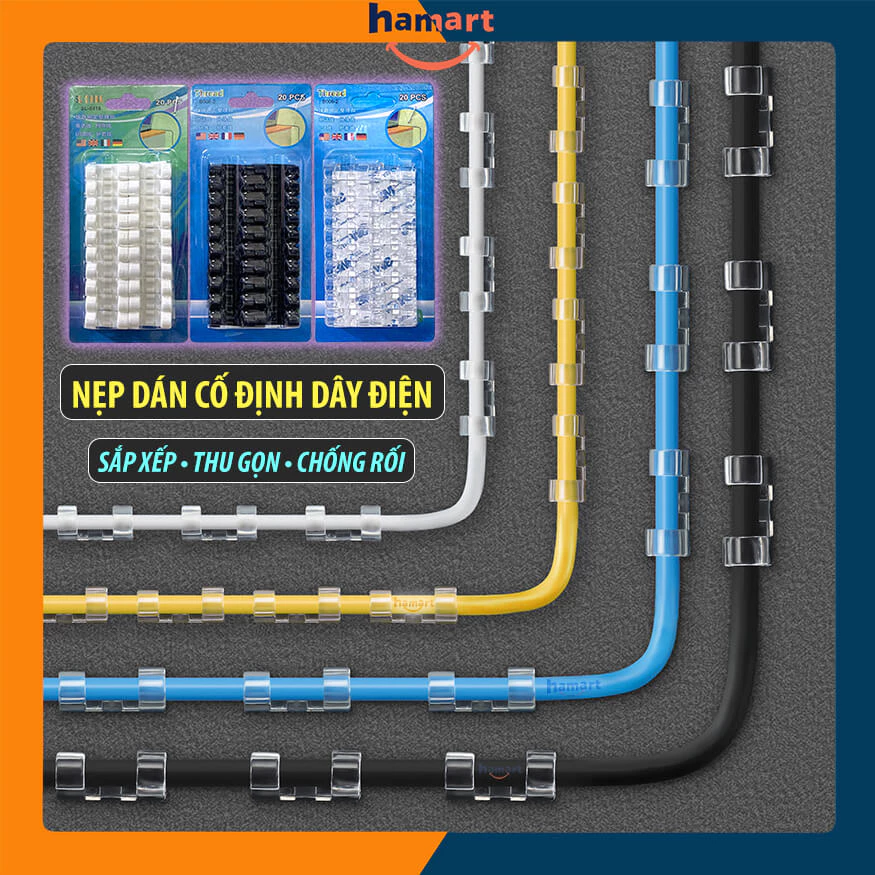 VỈ 20C KEO 3M MỚI Nẹp Cố Định Dây Điện Dán Tường Kẹp Giữ Cáp Sạc Nẹp Dây Điện Chống Rối Thu Gọn