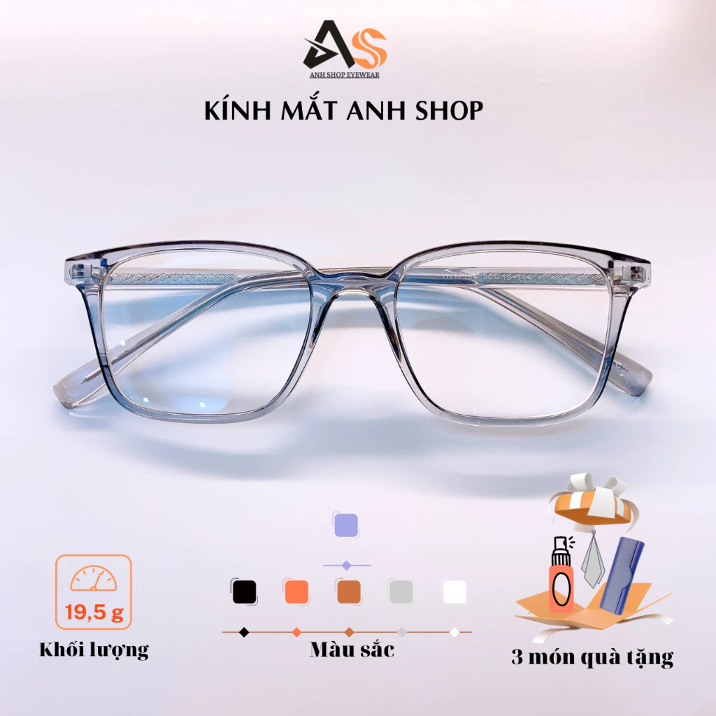 Gọng kính cận vuông nam nữ chất liệu nhựa dẻo lõi kim loại bền đẹp 17134A