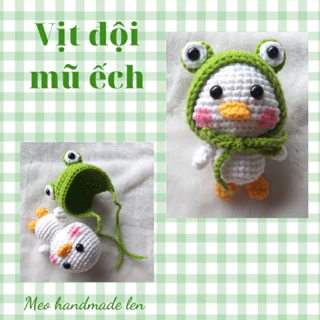 Móc khóa Vịt đội mũ ếch - handmade len - Crochet - Amigurumi