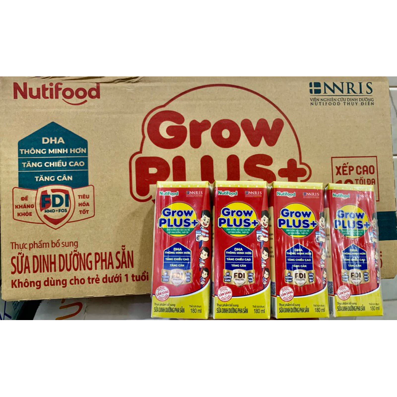 Thùng sữa Grow Plus+ Nutifood Xanh/Đỏ/ Đỏ Ít đường 48 hộp 180ml (HSD 01/25)