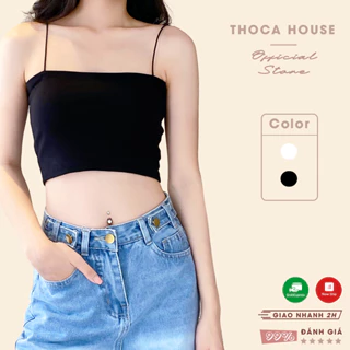 Áo hai dây sợi bún thun gân cotton THOCA HOUSE co giãn ôm dáng trắng, đen basic phối mọi outfit