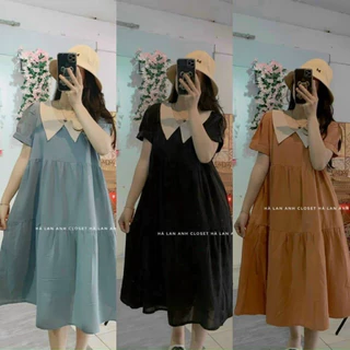 Đầm Bầu Váy Bầu Babydoll Mùa Hè Vải Mát Thiết Kế Có Cổ Nhọn Xinh Xắn Phù Hợp Đi Làm Công Sở Đi Chơi