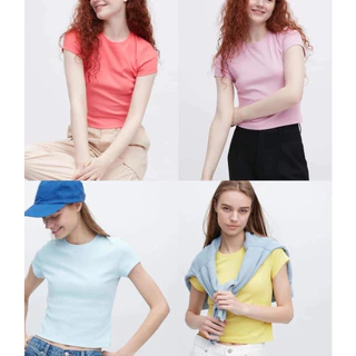 (UNIQLO chính hãng) - Áo phông nữ cổ tròn ngắn tay dáng lửng chất thun mịn đẹp tôn dáng - Crew Neck Mini T shirt