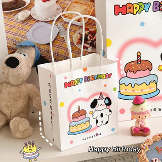 Túi Giấy, Túi Đựng Quà Sinh Nhật Happy Birthday Hình Gấu Cún Dễ Thương Tiện Lợi Cute