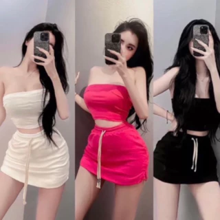 SÉT ÁO ỐNG CÚP NGỰC PHỐI CHÂN VÁY NỈ DÁNG NGẮN SEXY