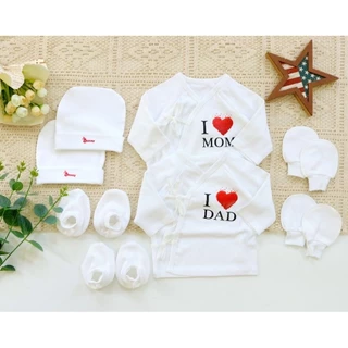 Combo 2 áo sơ sinh cột dây Bunnybaby kèm 2 set phụ kiện mũ vớ tất cho bé sơ sinh.