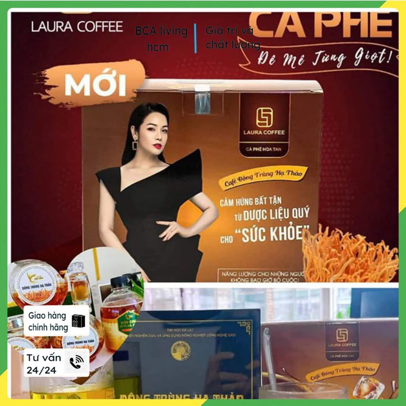 Cà phê Đông trùng Hạ thảo cà phê Nhật Kim Anh  Laura Coffee - Cà phê hòa tan Laura Sunshine (Hộp 10 gói)