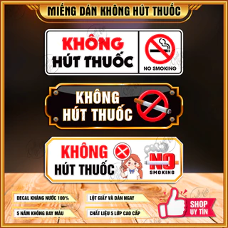 Combo 2 miếng dán decal chống thấm nước có sẵn keo cấm không hút thuốc no smoking kích thước 30 x 10cm