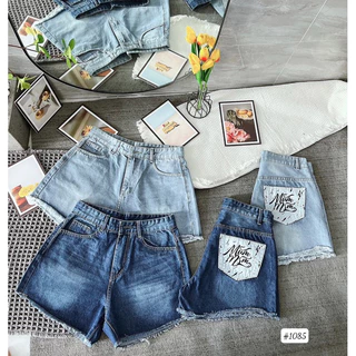 Quần Short Jean Nữ Bigsize Lưng Cao Túi Sau In Chữ Ms1085