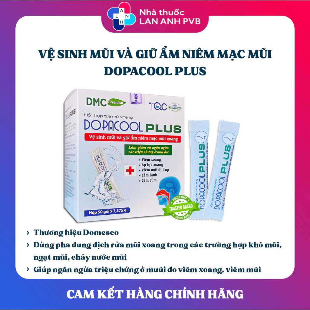 DOPACOOL PLUS - Hỗn hợp rửa mũi xoang, giảm triệu chứng viêm xoang, viêm mũi dị ứng, khô mũi.