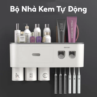 Bộ 2 Nhả Kem Đánh Răng Tự Động OENON Dán Tường, Kệ Để Bàn Chải Kem Đánh Răng Nhiều Mẫu Mã (Tặng Miếng Dán)