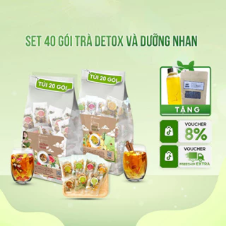 Combo 40 gói trà detox, trà dưỡng nhan tặng bình nước và hạt chia