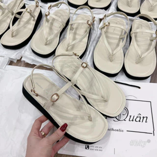Giày Sandal Nữ xỏ ngón đế bánh mỳ tôn dáng phối khoá xăng đan kẹp xỏ ngón mới 2023