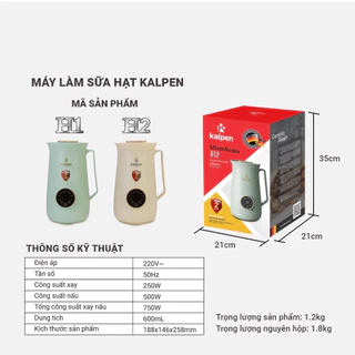 Máy làm sữa hạt mini Máy xay nấu sữa hạt đa năng KALPEN H1, H2 công suất 750w dung tích 600ml model 2023 bảo hành 2 năm