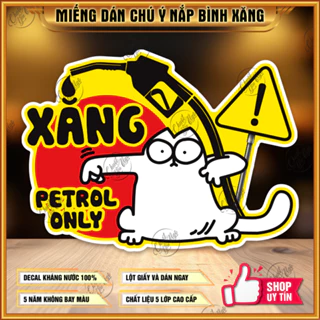 Combo 2 miếng dán trang trí bình xăng xe hơi ô tô cảnh báo chỉ đổ XĂNG CON MÈO petrol only