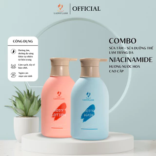 COMBO Sữa Dưỡng Thể & Sữa Tắm Trắng Da Niacinamide Hương Nước Hoa Cao Cấp, Dưỡng Ẩm Chuyên Sâu LADYFLASH (500ml)