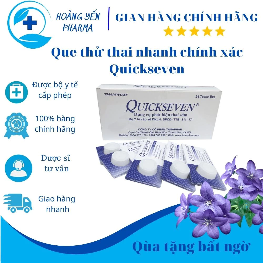 Que thử thai Quickseven 2 vạch chính xác - test thử thai hai vạch nhanh cho kết quả ngay- Hoàng Yến Pharma