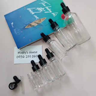 Chai thủy tinh chiết serum thân TRONG nắp bóp ĐEN 5ml / 10ml / 15m / 20ml / 30ml / 50ml / 100ml , chai chiết du lịch