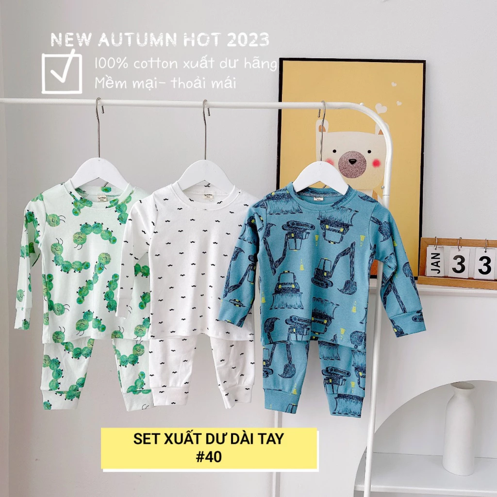 (8-17kg) Set 3 Bộ dài tay cotton xuất dư xịn cho bé trai