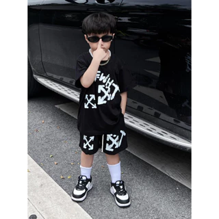 Bộ áo thun quần short off white bunny bé trai , set áo phông quần cộc trẻ em unisex , Kid_genz