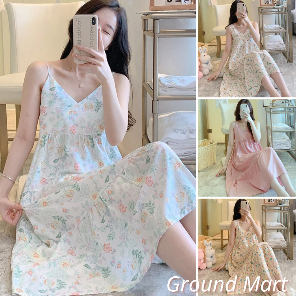Váy 2 dây cho nữ mặc nhà vải lanh mềm mát, dáng xòe, nhiều họa tiết, freesize từ 45 đến 75 kg