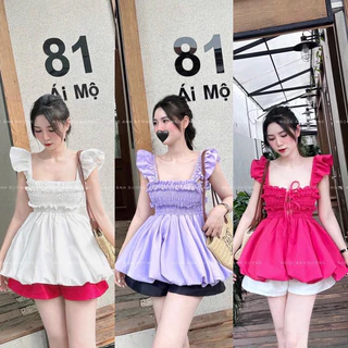 Áo kiểu dây cánh tiên peplum 2 lớp bồng A300