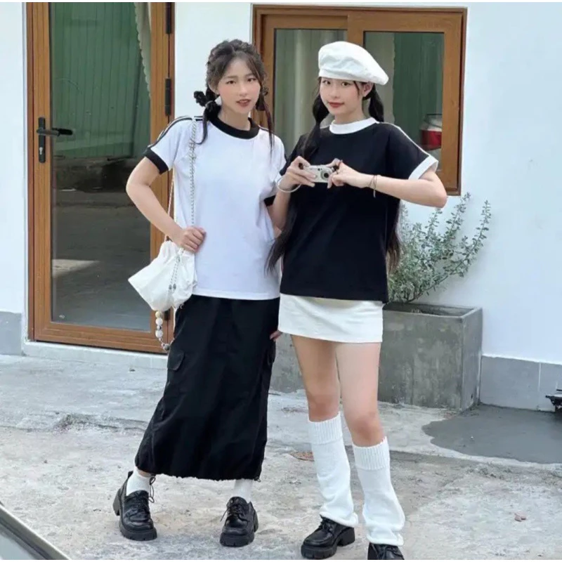 Áo baby tee nữ thun cotton bán chạy siêu hot thiết kế basic đơn giản dễ mặc màu trắng đen size M L áo thun nữ giá rẻ đẹp