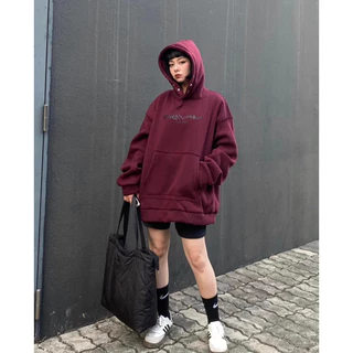 Áo Nỉ Hoodie Nam Nữ form rộng khuy bấm 2 màu in chữ - Áo nỉ có mũ dáng rộng Unisex