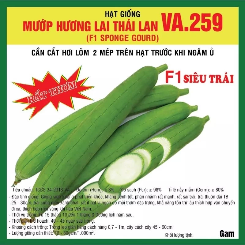 HẠT GIỐNG MƯỚP HƯƠNG 7 LÁ THÁI LAN VA259 GÓI 5GR- 50 HẠT