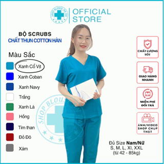 Bộ Scrubs màu Xanh Cổ vịt vải CAO CẤP dành cho Nam Nữ Bác sĩ, quần áo Blouse cổ tim, đồng phục Spa, Nha khoa, Phòng khám