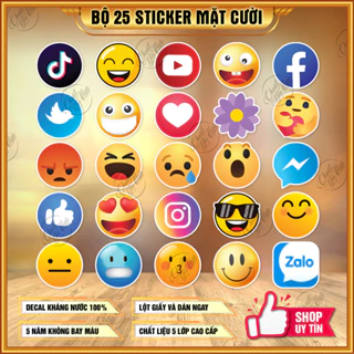 Combo 25 sticker biểu cảm logo mạng xã hội like mặt cười cảm xúc ngộ nghĩnh