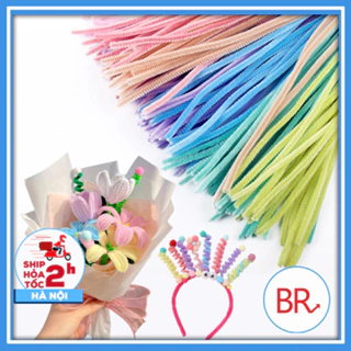 Set 200 dây kẽm nhung màu pastel Kèm Đèn đom đóm handmade,Dây kẽm lông nhiều màu làm hoa tulip, quà tặng 20/10 02000