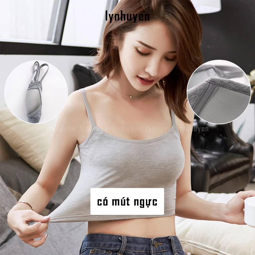 Áo 2 Dây Nữ Croptop Có Mút Ngực Cotton Mịn Lynhuyen A005