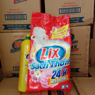 Bột Giặt Lix Sạch Thơm 24H 5.5KG Khử Mùi Hôi, Ẩm Mốc Dùng Cho Giặt Tay Và Giặt Máy