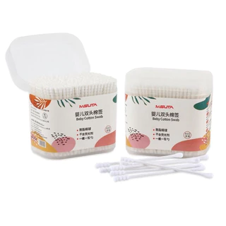 Hộp carton cho Tăm bông Misuta cho bé sơ sinh thân Giấy Tự Nhiên chất liệu bông tự nhiên, hộp 400 que, 200 que tobetumul