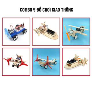 Đồ chơi giáo dục bộ lắp ghép combo giao thông 3 loại máy bay gỗ, xe đua f1, cano chạy nước đồ chơi thông minh