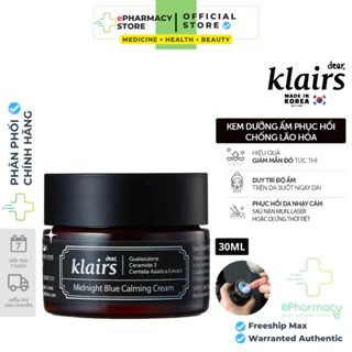 Kem dưỡng ẩm Klairs Midnight Blue Calming Cream làm dịu da ban đêm [30ml]