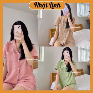 Bộ đồ ngủ nữ pyjama chất gân xốp hàng cao cấp thấm hút mồ hôi phối túi trước ngực xinh xắn NHẬT LINH - B109