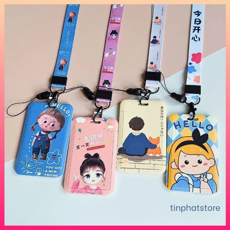 Thẻ đeo bảng tên, bao đựng thẻ học sinh, dây đeo thẻ 2cm nhiều họa tiết dễ thương, kích thước ngăn đựng thẻ 5,2 x 8,2cm