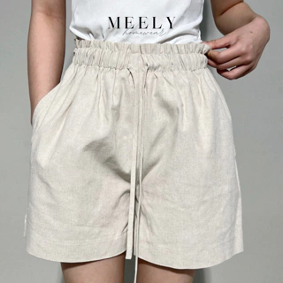 Quần đùi dáng rộng nữ chất liệu linen cao cấp cạp chun rút dây thoải mái thiết kế bởi Meely homewear