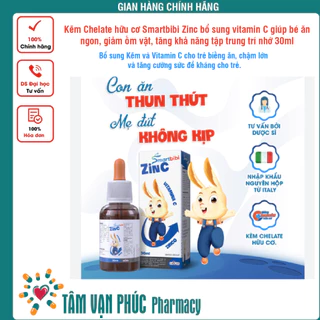 Kẽm Chelate hữu cơ Smartbibi Zinc bổ sung vitamin C giúp bé ăn ngon, giảm ốm vặt, tăng khả năng tập trung trí nhớ 30ml